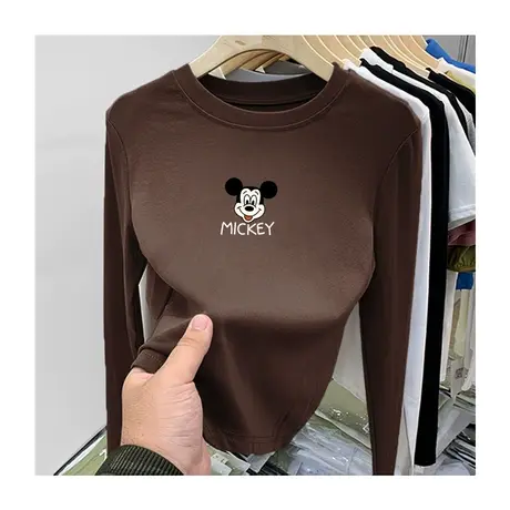 圆领打底衫女秋冬磨毛长袖t恤纯棉上衣韩版百搭显瘦加厚保暖内搭商品大图