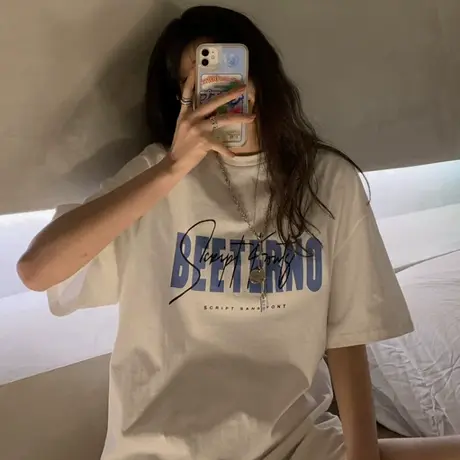 大码oversize国潮嘻哈短袖T恤女夏季情侣宽松美式街头ins复古上衣商品大图