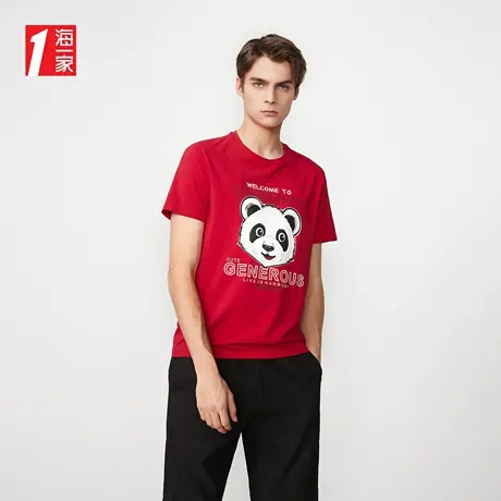 海一家时尚潮流短T新款趣味卡通印花青春活力短袖T恤男商品大图