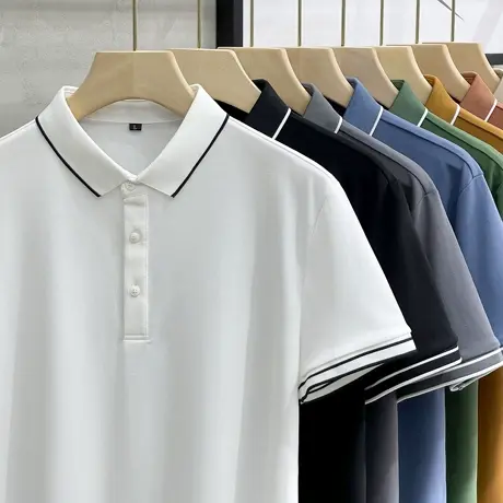 保罗POLO衫男短袖t恤冰丝简约英伦翻领夏季商务休闲潮牌高端半袖商品大图