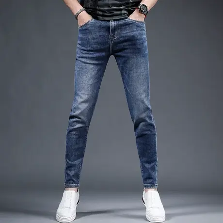 牛仔裤男夏季薄款弹力蓝色2023新款修身小脚韩版高弹力男生牛仔裤商品大图