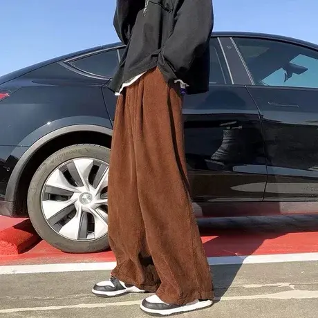美式复古灯芯绒裤子男秋季vibe国潮高街ins潮牌阔腿长裤拖地男裤商品大图