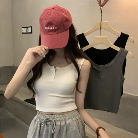 白色吊带背心女夏季外穿ins潮港味无袖工字纯棉打底内搭针织上衣图片
