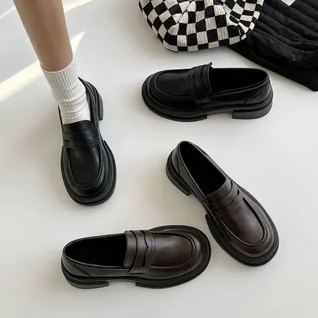 日系小皮鞋女2025春季新款英伦风厚底乐福鞋一脚蹬复古jk制服单鞋图片