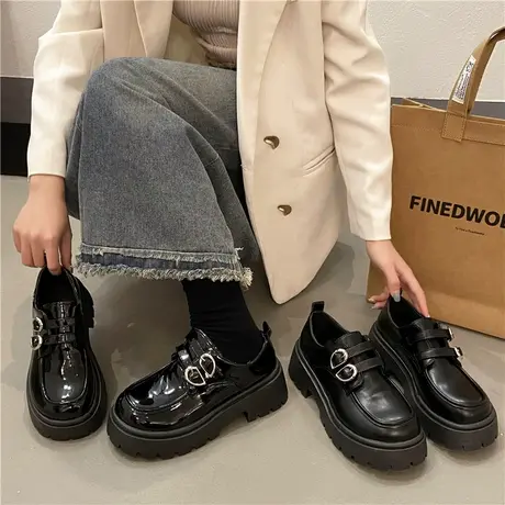 厚底皮带扣小皮鞋女2024春季新款百搭英伦风粗跟乐福鞋单鞋女鞋子商品大图