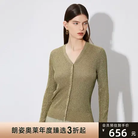 朗姿2023年夏季V领休闲通勤毛针织衫商品大图