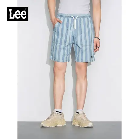 Lee商场同款22春夏新品浅蓝条纹松紧男牛仔短裤LMB100903100-572图片