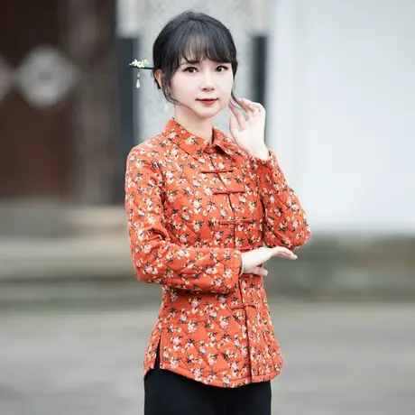 筠雅冬季新款唐装旗袍上衣女小棉衣中式改良复古中国风女装23J712商品大图