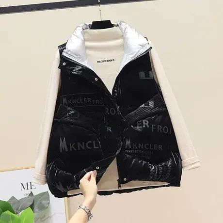 反季羽绒棉马甲女短款2023秋冬新款韩版立领字母印花外穿马夹外套商品大图