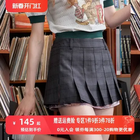 妖精的口袋格纹百褶半身裙女2023秋季新款英伦学院风显瘦a字半裙图片