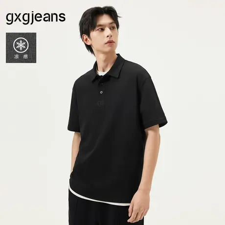 【凉感】gxg.jeans男装  黑色简约刺绣休闲短袖T恤POLO衫25夏新品图片