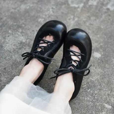 Artmu阿木原创镂空单鞋女2025新款德比鞋大头平底真皮黑色休闲鞋图片