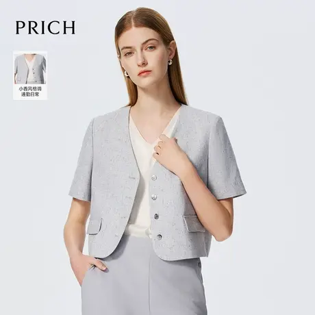 【超能小太阳严选】PRICH复古圆领短袖单排扣西装职场通勤外套女图片