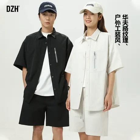 青少年工装夏季套装男2025新款短袖衬衫五分短裤男装一套搭配帅气图片