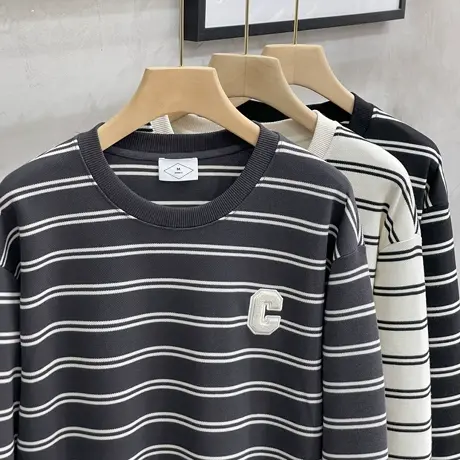 秋季男长袖条纹卫衣ins宽松潮流男装内搭2023年新款帅气T恤打底衫商品大图