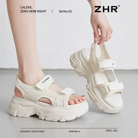 ZHR运动凉鞋女2025新款夏季厚底外穿魔术贴小个子防滑不累脚女鞋商品大图