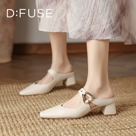D：Fuse/迪芙斯粗跟尖头法式凉鞋女2025夏季新款包头单鞋高级感图片