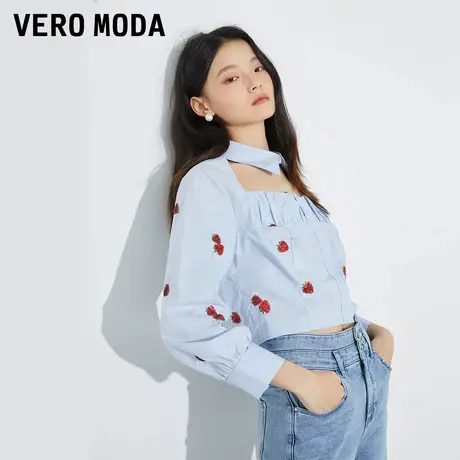 Vero Moda奥莱夏季清仓甜美简约全棉草莓别致方领衬衫百搭上衣女图片
