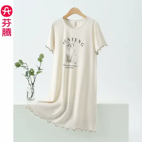 芬腾纯棉睡裙女款夏季中长款可爱卡通短袖睡衣女生连衣裙2024新款商品大图