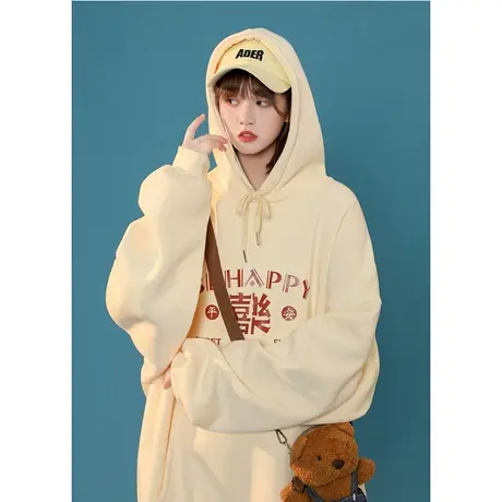 奶甜盐系卫衣慵懒加绒ulzzang小个子穿搭情侣装外套chic大码女装商品大图