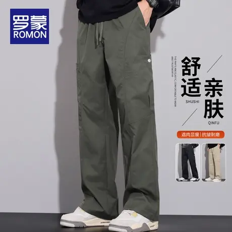 罗蒙工装裤子男款秋冬季美式高街垂感直筒裤男士宽松阔腿休闲长裤商品大图