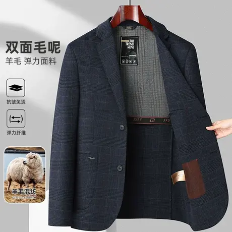 男士毛呢大衣短款商务休闲中年西装高端羊毛双面呢子西服外套秋冬商品大图