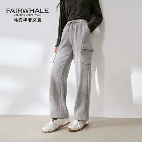 马克华菲工装卫裤女2025新款春秋季加绒醋酸休闲裤高腰运动直筒裤商品大图