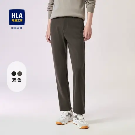 HLA/海澜之家松紧腰休闲裤2023秋季新款针织平绒修身直筒长裤男商品大图