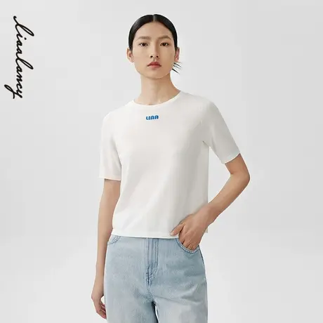 [朗姿奥莱]LANCY/朗姿2024春季新款短袖圆领简约百搭白T恤女短款商品大图