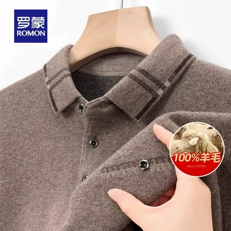 【100%纯羊毛】罗蒙男士厚款翻领针织衫2025冬季新款休闲保暖毛衣图片