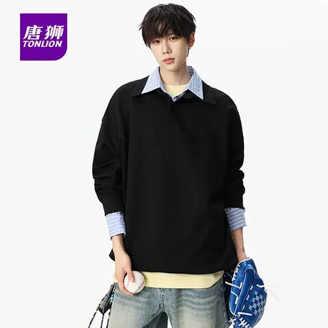 唐狮秋冬季新款日系纯色Polo领卫衣男士简约时尚百搭潮流上衣服AP图片