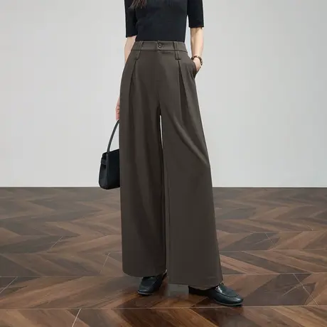 娅丽达宽松阔腿裤女2025秋季新款设计感通勤显瘦休闲裤黑色长裤子商品大图