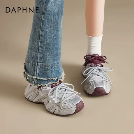 达芙妮厚底老爹鞋女2025秋季新款复古增高运动鞋双鞋带拼接休闲鞋商品大图