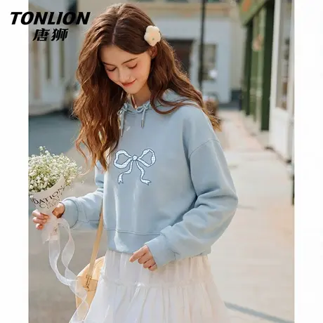 唐狮官方短款连帽卫衣女2026新款春季套头外套甜美印花帽衫上衣VC图片