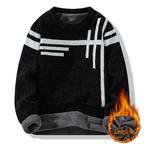 新款男士毛衣雪尼尔秋冬季打底针织衫加绒加厚青少年学生保暖线衣商品大图