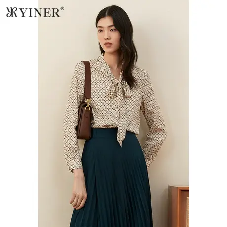 YINER音儿商场同款女装秋季新款休闲舒适波点衬衫商品大图