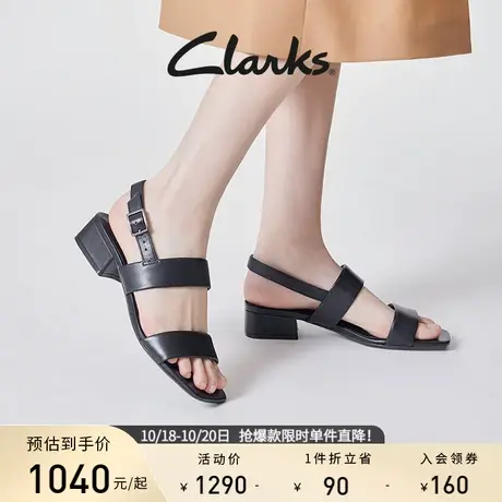 Clarks其乐女鞋凉鞋女2023年新款一字带方跟黑色罗马凉鞋商品大图