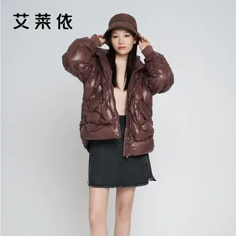 艾莱依新款大牌羽绒服女高端时尚潮流冬季短款亮面连帽保暖外套图片