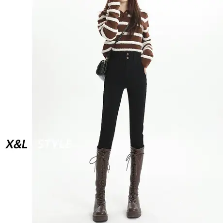 黑色高腰牛仔裤女秋冬季2023年新款女士显瘦铅笔裤紧身小脚长裤子商品大图