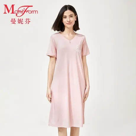 曼妮芬性感V领短袖裙家居服女士舒适中长款起居服睡裙春夏款睡衣商品大图