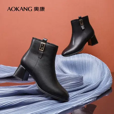 【门店发货】奥康女鞋冬季时装靴百搭英伦气质粗跟休闲舒适靴子潮商品大图
