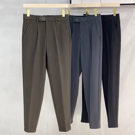 毛呢裤休闲裤男冬季新款西裤男士加厚款垂感西装裤修身男呢子裤子图片