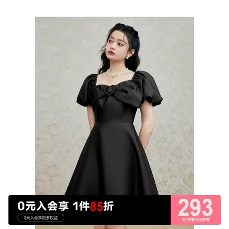 乐町优雅公主连衣裙2023夏季新款女收腰浪漫复古质感蝴蝶结礼服裙商品大图