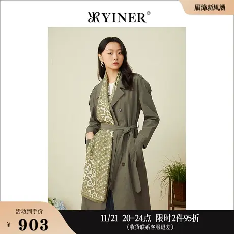 YINER音儿女装春季时尚中长款双排扣西装领风衣图片