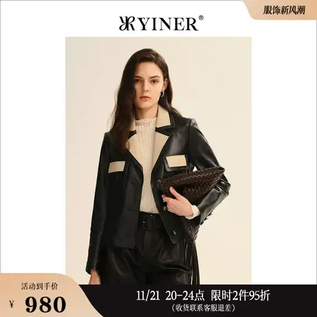 YINER音儿线上专选女装秋季宽松短款羊皮革皮衣外套商品大图