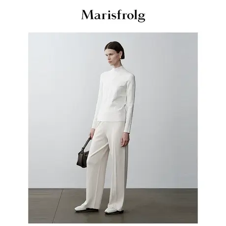 【松弛裤装】玛丝菲尔冬季奶白色羊毛弹力直筒休闲裤图片