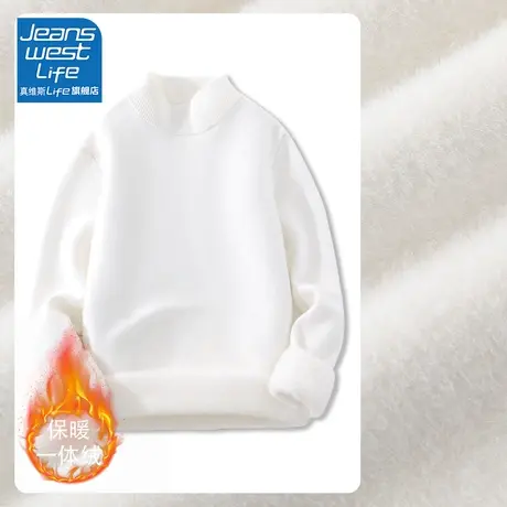 真维斯LIFE羊绒衫毛衣一体绒秋冬新款保暖宽松简约半高领羊绒衫女图片