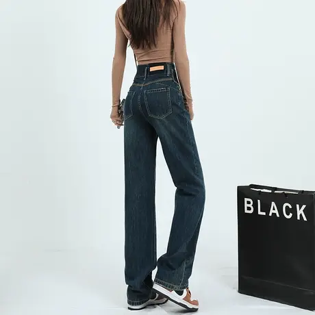 复古阔腿牛仔裤女2023春秋新款高腰宽松显瘦直筒设计感垂感拖地裤商品大图