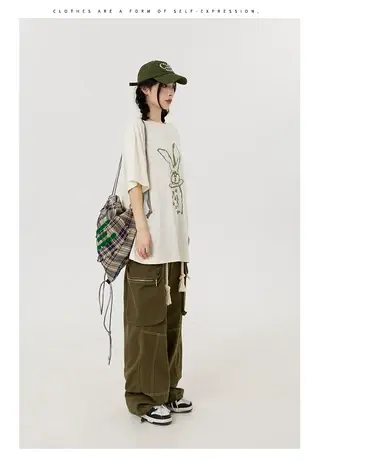 othermix 兔子印花短袖T恤女2023夏季新款宽松休闲上衣潮图片