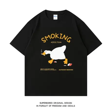 潮牌卡通趣味大鹅短袖t恤男夏季新款宽松休闲学生情侣装半袖体恤商品大图